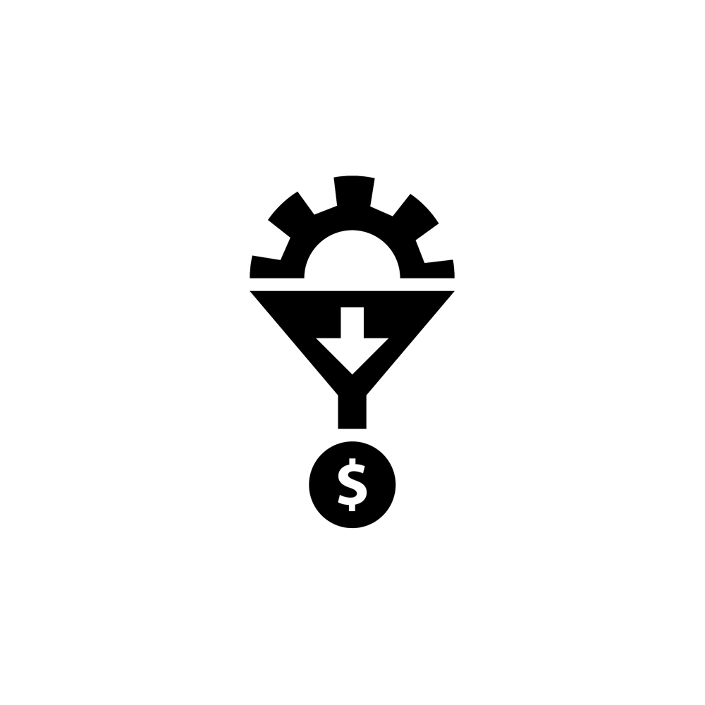 A filter with an arrow showing the direction in which the flow is happening down the filter with a dollar sign being shown as the result of the filter. 